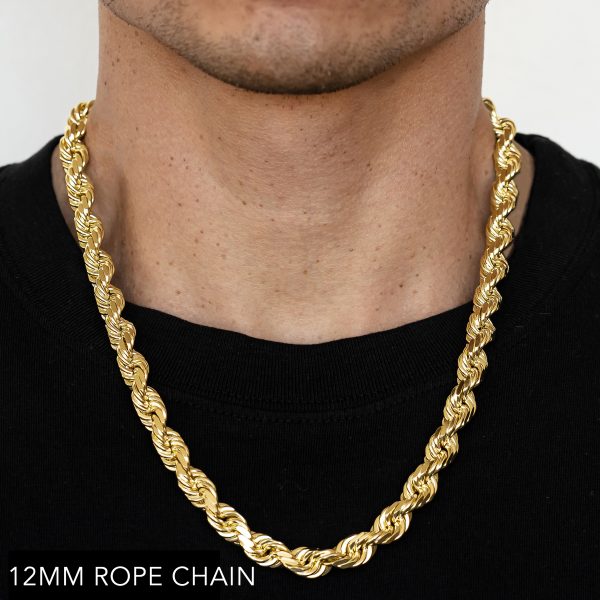 14K 12MM YELLOW GOLD SOLID DC ROPE 18" CHAIN NECKLACE (AVAILABLE IN LENGTHS 7" - 30")