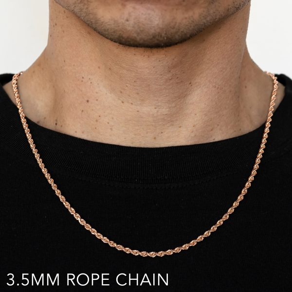 10K 3.5MM ROSE GOLD SOLID DC ROPE 22" CHAIN NECKLACE (AVAILABLE IN LENGTHS 7" - 30")