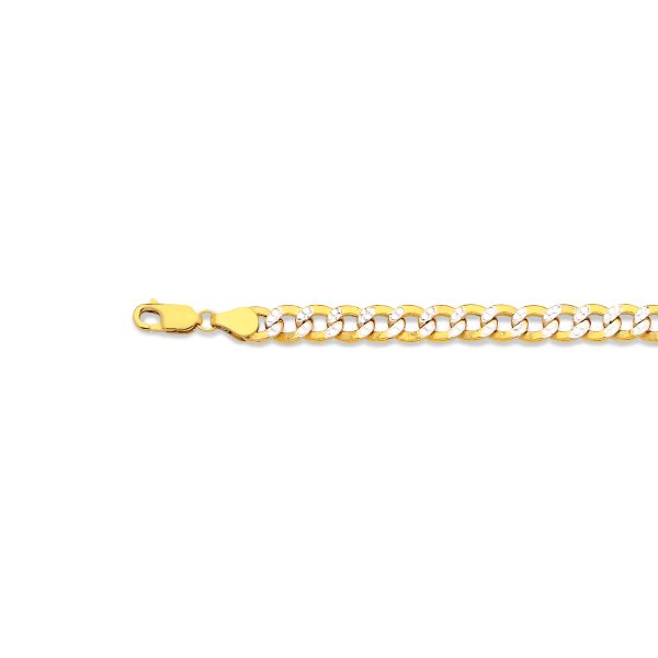 10K 6.5MM YELLOW GOLD HOLLOW PAVE CURB 9" CHAIN BRACELET (AVAILABLE IN LENGTHS 7" - 30")