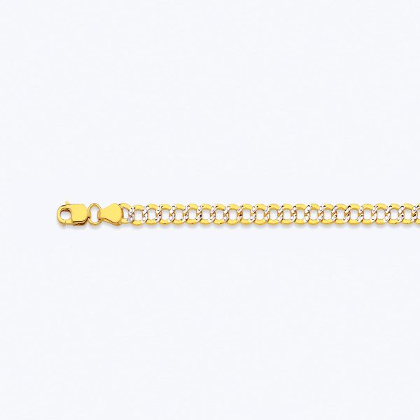 10K 3.5MM YELLOW GOLD HOLLOW PAVE CURB 7.5" CHAIN BRACELET (AVAILABLE IN LENGTHS 7" - 30")