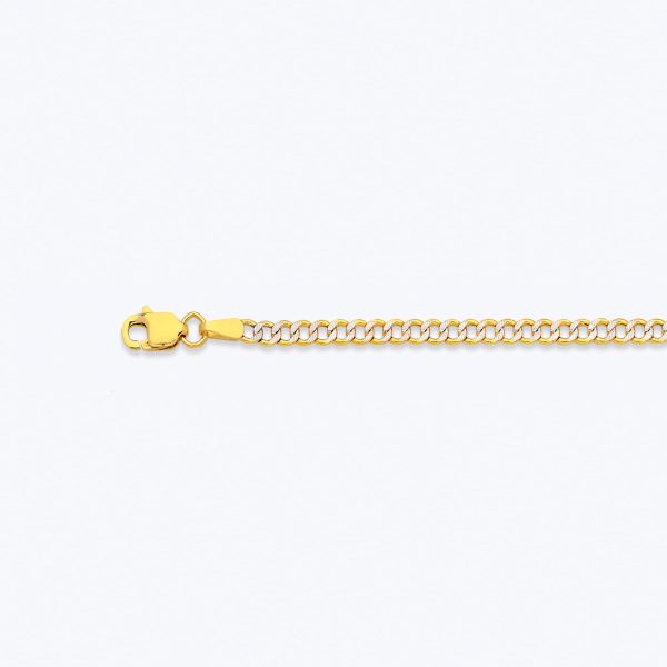 10K 2.5MM YELLOW GOLD HOLLOW PAVE CURB 8.5" CHAIN BRACELET (AVAILABLE IN LENGTHS 7" - 30")