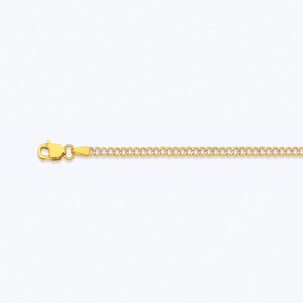 10K 2MM YELLOW GOLD HOLLOW PAVE CURB 7.5" CHAIN BRACELET (AVAILABLE IN LENGTHS 7" - 30")