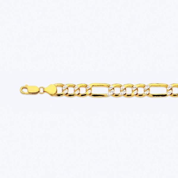 14K 10.5MM YELLOW GOLD HOLLOW PAVE FIGARO 7.5" CHAIN BRACELET (AVAILABLE IN LENGTHS 7" - 30")