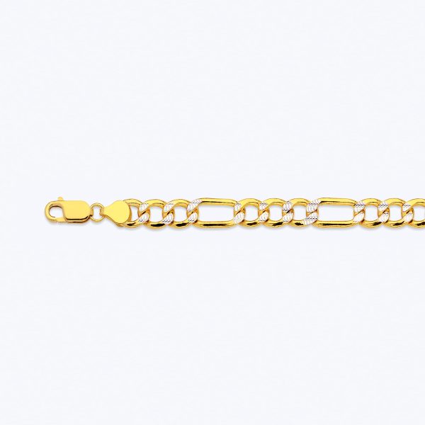 14K 7.5MM YELLOW GOLD HOLLOW PAVE FIGARO 18" CHAIN NECKLACE (AVAILABLE IN LENGTHS 7" - 30")