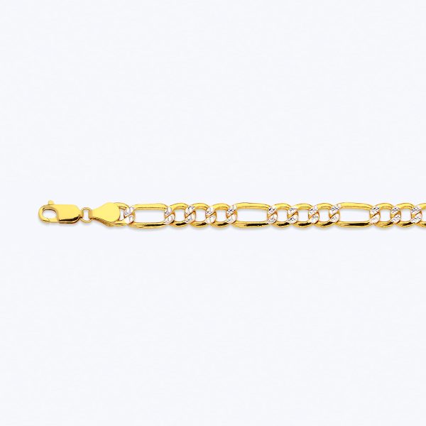 14K 6.5MM YELLOW GOLD HOLLOW PAVE FIGARO 24" CHAIN NECKLACE (AVAILABLE IN LENGTHS 7" - 30")