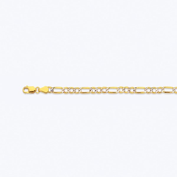 10K 3.5MM YELLOW GOLD HOLLOW PAVE FIGARO 7.5" CHAIN BRACELET (AVAILABLE IN LENGTHS 7" - 30")