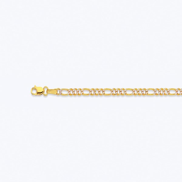 14K 2.5MM YELLOW GOLD HOLLOW PAVE FIGARO 18" CHAIN NECKLACE (AVAILABLE IN LENGTHS 7" - 30")