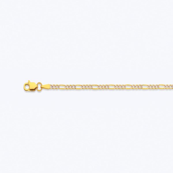 14K 2MM YELLOW GOLD HOLLOW PAVE FIGARO 9" CHAIN BRACELET (AVAILABLE IN LENGTHS 7" - 30")