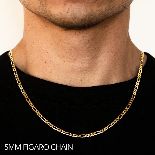 14K 5MM YELLOW GOLD HOLLOW FIGARO 30" CHAIN NECKLACE (AVAILABLE IN LENGTHS 7" - 30")