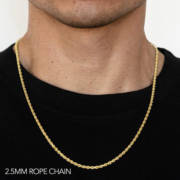 14K 2.5MM YELLOW GOLD DC HOLLOW ROPE 18" CHAIN NECKLACE (AVAILABLE IN LENGTHS 7" - 30")