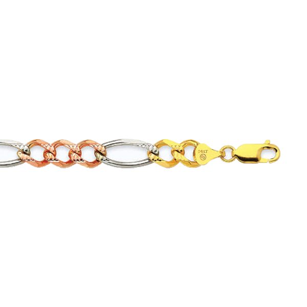 14K 8MM TRICOLOR GOLD SOLID FIGARO 18" CHAIN NECKLACE (AVAILABLE IN LENGTHS 7" - 30")