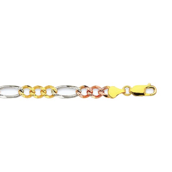 14K 6MM TRICOLOR GOLD SOLID FIGARO 22" CHAIN NECKLACE (AVAILABLE IN LENGTHS 7" - 30") - Image 2