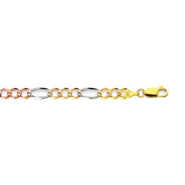 14K 5MM TRICOLOR GOLD SOLID FIGARO 20" CHAIN NECKLACE (AVAILABLE IN LENGTHS 7" - 30") - Image 2