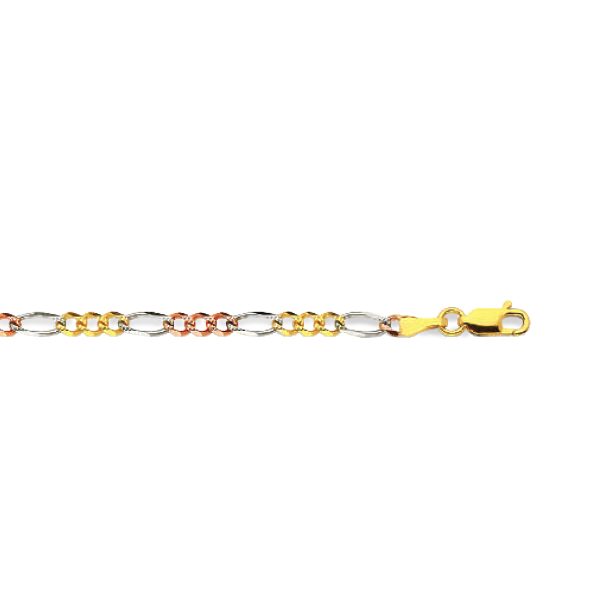 14K 3.5MM TRICOLOR GOLD SOLID FIGARO 18" CHAIN NECKLACE (AVAILABLE IN LENGTHS 7" - 30") - Image 2