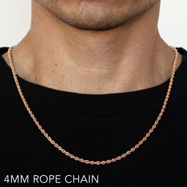 10K 4MM ROSE GOLD SOLID DC ROPE 20" CHAIN NECKLACE (AVAILABLE IN LENGTHS 7" - 30")