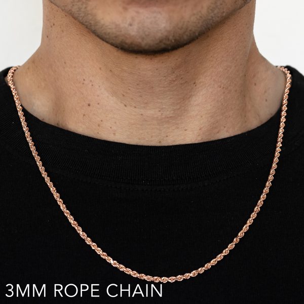 10K 3MM ROSE GOLD SOLID DC ROPE 16" CHAIN NECKLACE (AVAILABLE IN LENGTHS 7" - 30")