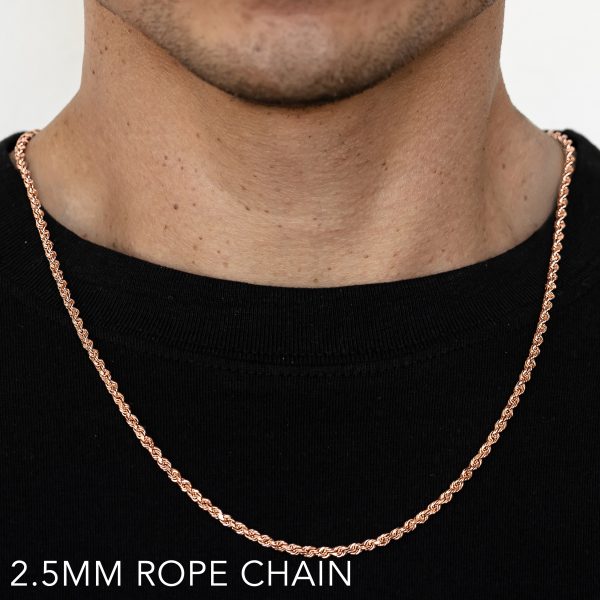 10K 2.5MM ROSE GOLD SOLID DC ROPE 26" CHAIN NECKLACE (AVAILABLE IN LENGTHS 7" - 30")