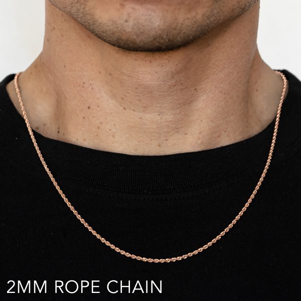 10K 2MM ROSE GOLD SOLID DC ROPE 22" CHAIN NECKLACE (AVAILABLE IN LENGTHS 7" - 30")