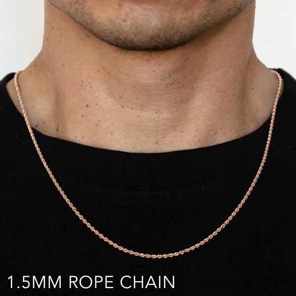 14K 1.5MM ROSE GOLD SOLID DC ROPE 22" CHAIN NECKLACE (AVAILABLE IN LENGTHS 7" - 30")