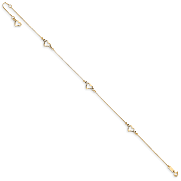 14k Diamond-cut Heart 9in Plus 1in ext Anklet - Image 2