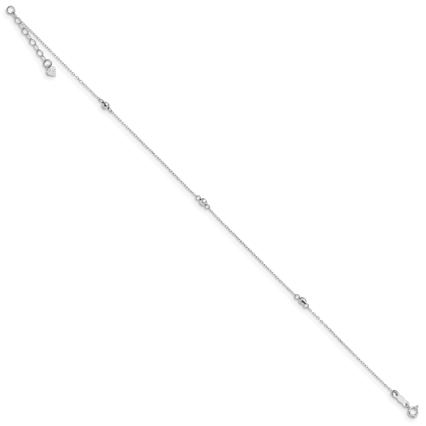 14K White Gold Mirror Beaded 9in Plus 1in ext. Anklet - Image 2