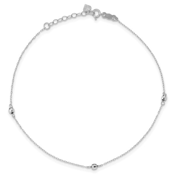 14K White Gold Mirror Beaded 9in Plus 1in ext. Anklet - Image 3