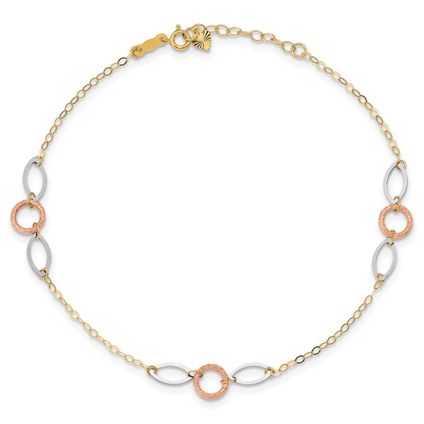 14k Tri-color Circle and Oval 9in Plus 1in ext. Anklet - Image 3