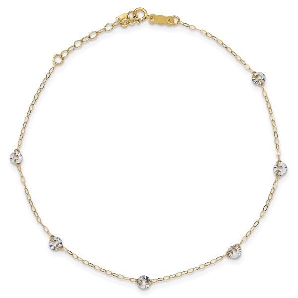 14K Two-tone Oval Chain with Wavy Circles 9in Plus 1in Ext Anklet - Image 3