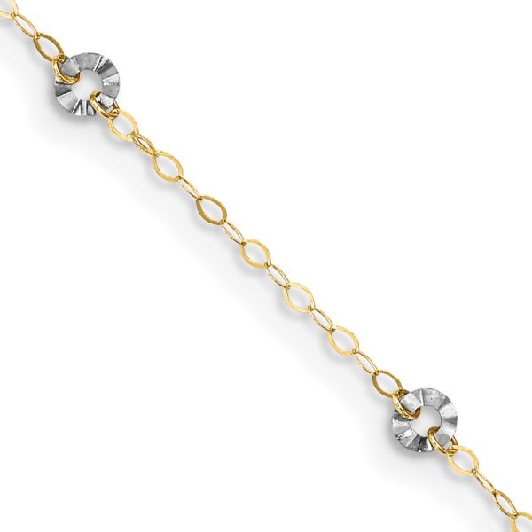 14K Two-tone Oval Chain with Wavy Circles 9in Plus 1in Ext Anklet