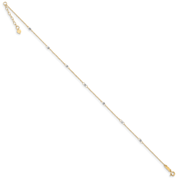 14K Two-tone Ropa Mirror Bead 9in Plus 1in Ext. Anklet - Image 2