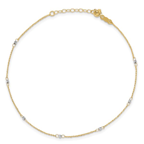 14K Two-tone Ropa Mirror Bead 9in Plus 1in Ext. Anklet - Image 3