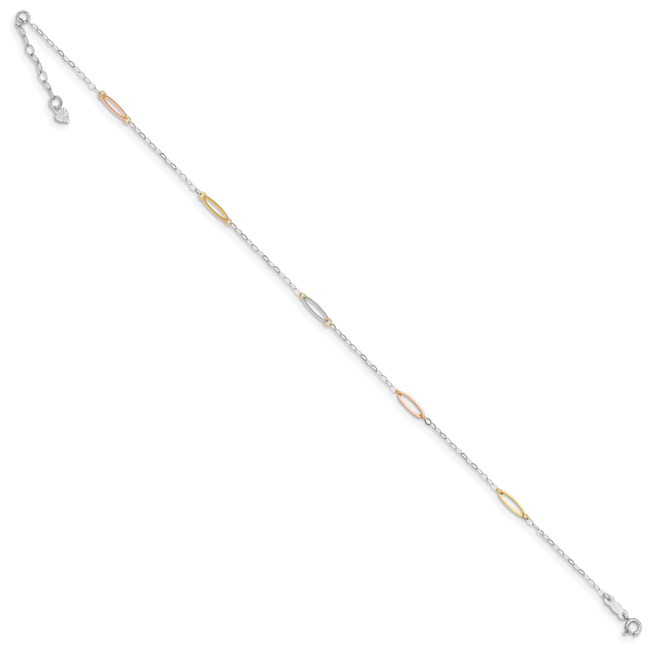 14K Tri-color Oval Link 9in Plus 1in Ext. Anklet - Image 2