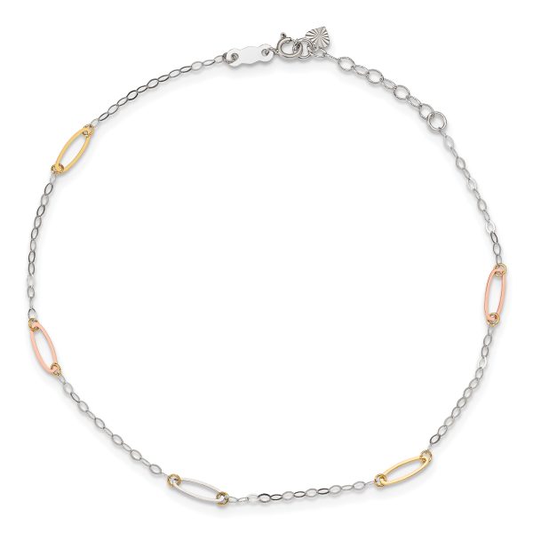 14K Tri-color Oval Link 9in Plus 1in Ext. Anklet - Image 3