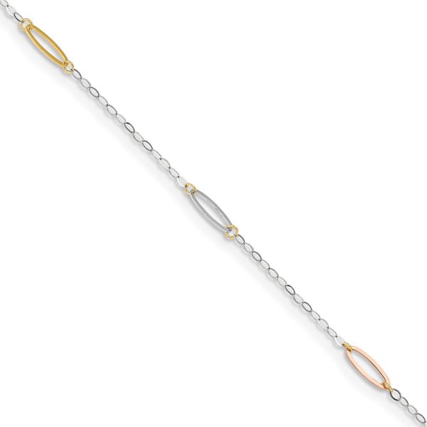 14K Tri-color Oval Link 9in Plus 1in Ext. Anklet