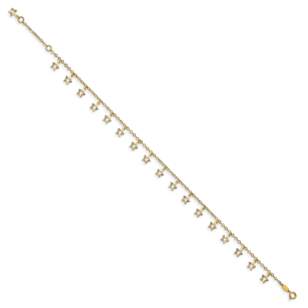 14k Polished and Textured Star 9in Plus 1in ext. Anklet - Image 2