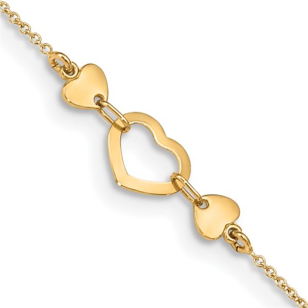 14k Polished Heart with 10in Plus .75in ext. Anklet