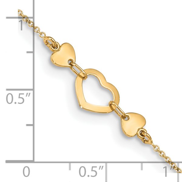 14k Polished Heart with 10in Plus .75in ext. Anklet - Image 3