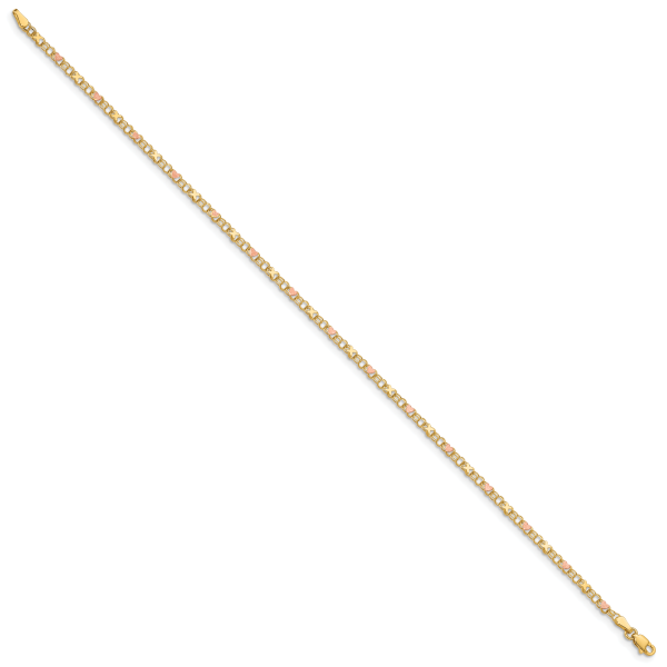 14k and Rose X's and Hearts 9in Anklet - Image 2