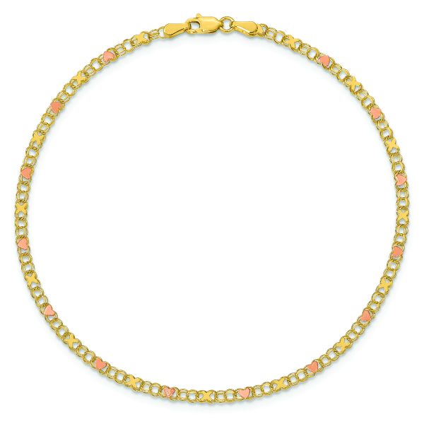 14k and Rose X's and Hearts 9in Anklet - Image 3