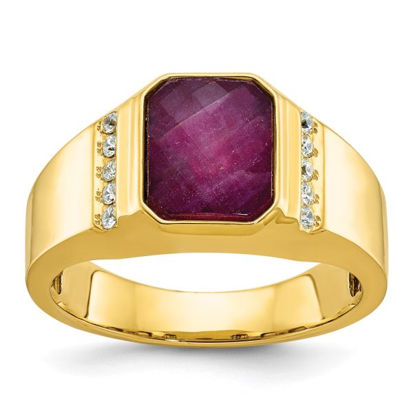 14k IBGoodman Men's Ruby Doublet Stone and Diamond Complete Ring