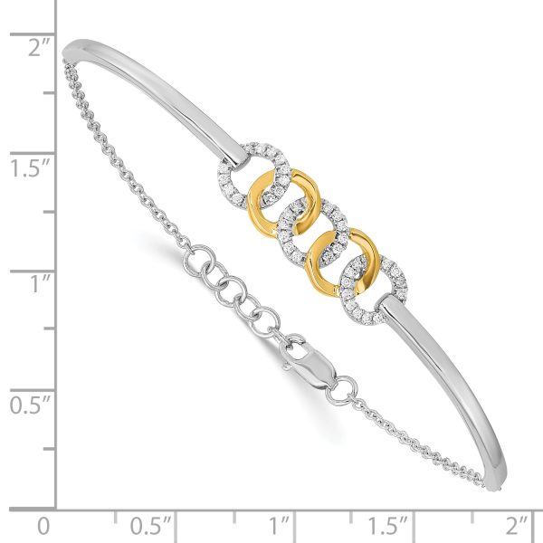 14k Two-tone Polished Diamond Circles Bar 7in w/.5in ext Bracelet - Image 3