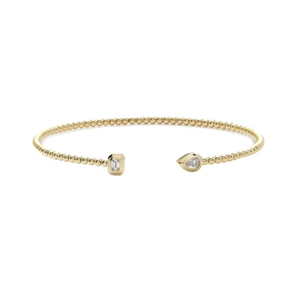 14KY 0.21CTW DIAMOND BEAD CUFF BANGLE