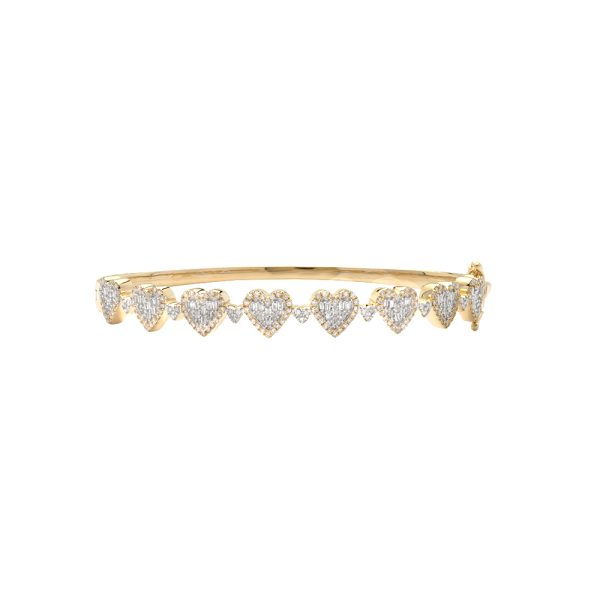 14KY 1.00TW BAGUETTE DIAMOND HEART CLUSTER BANGLE