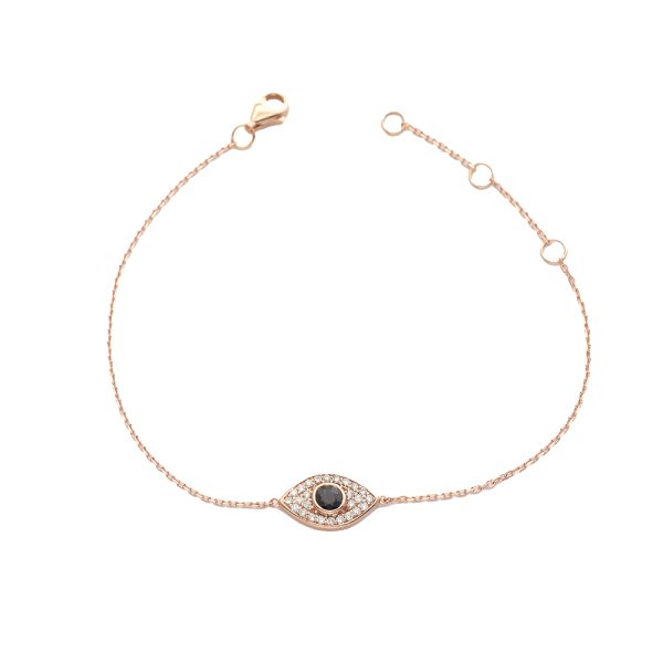 14KR 0.20CTW DIAMOND AND BLUE SAPPHIRE EVIL EYE