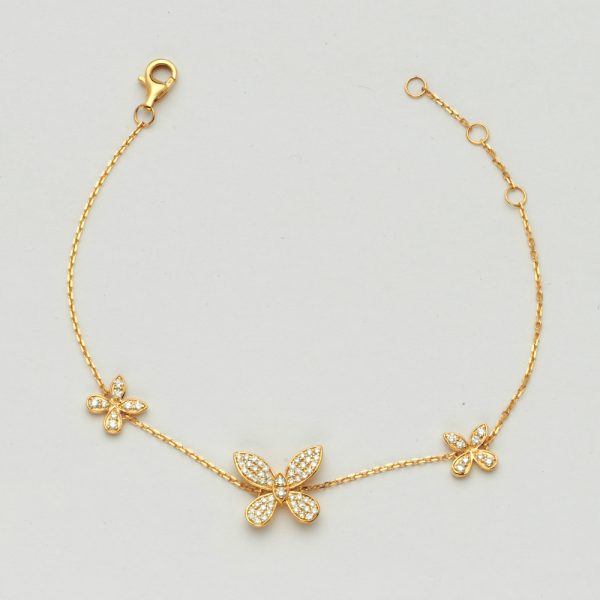 14KY 0.50CTW DIAMOND 3 BUTTERFLY BRACELET