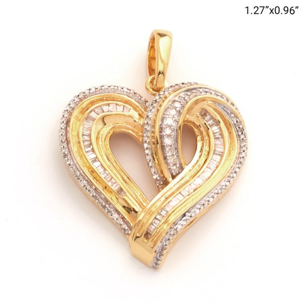 10KY 0.50CTW BAGUETTE DIAMOND HEART PENDANT