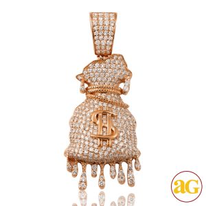 14KR 3.65CTW DIAMOND DRIPPING MONEY BAG PENDANT