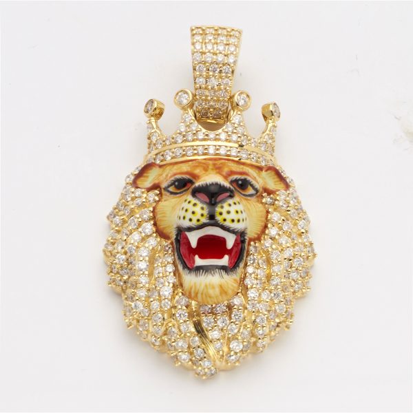 10KY 3.00CTW DIAMOND LION HEAD WITH CROWN