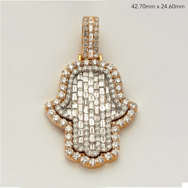 14KY+W 4.75CTW BAGUETTE DIAMOND 3D HAMZA PENDANT