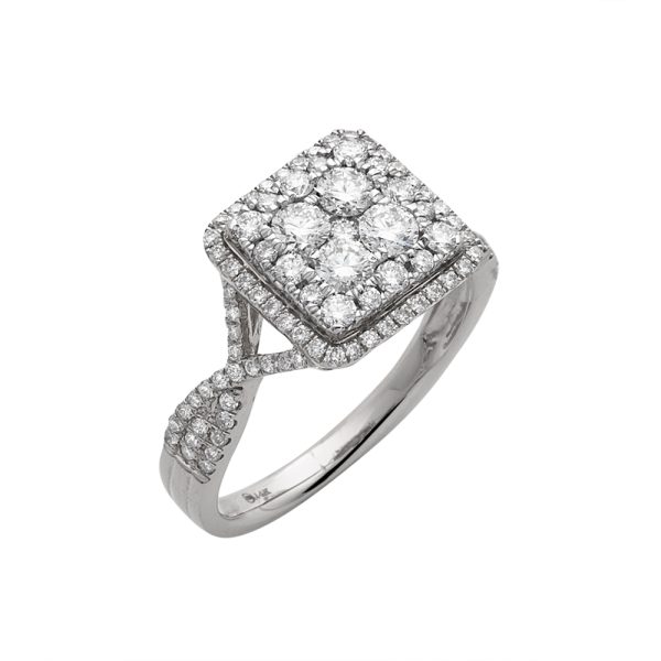 14KW 1.00CTW DIAMOND SQUARE CLUSTER RING